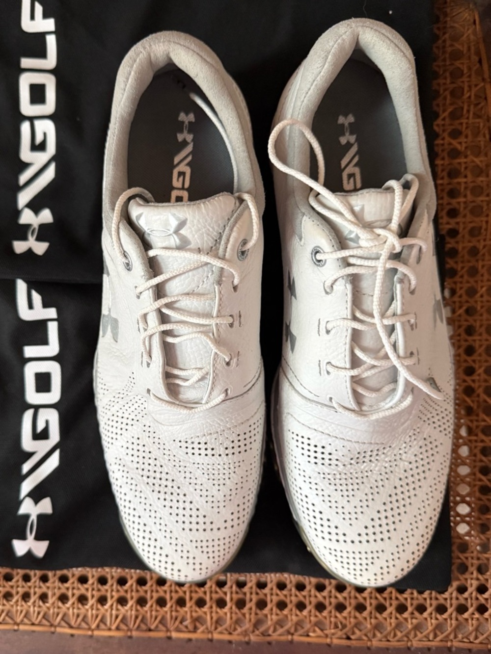 Women’s Under Armour Tempo Tour White Perforated Golf Shoes - water repellent